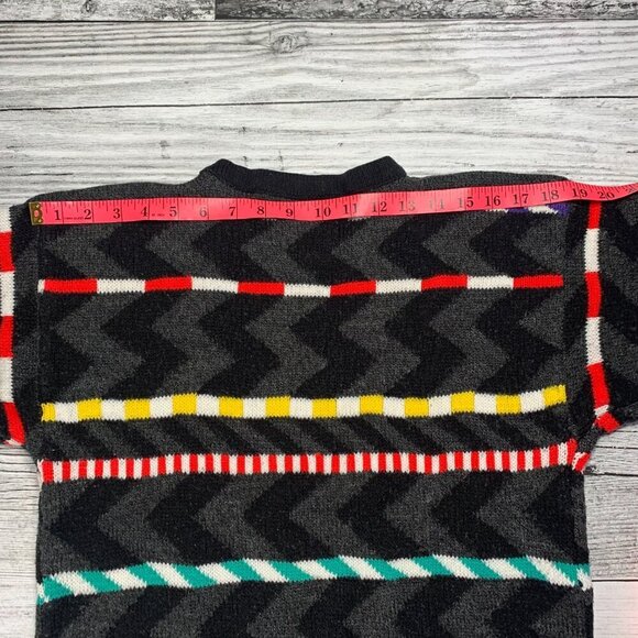 Vintage Rainbow Colourful Stripped Balloon Sleeve Crewneck Sweater - Picture 11 of 13